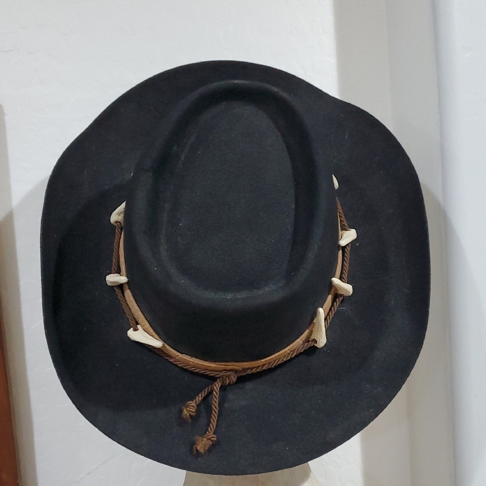 Vintage Black Crocodile Cowboy Hat with Brown Band &Accents Wool Aussie Outback - Picture 5 of 13